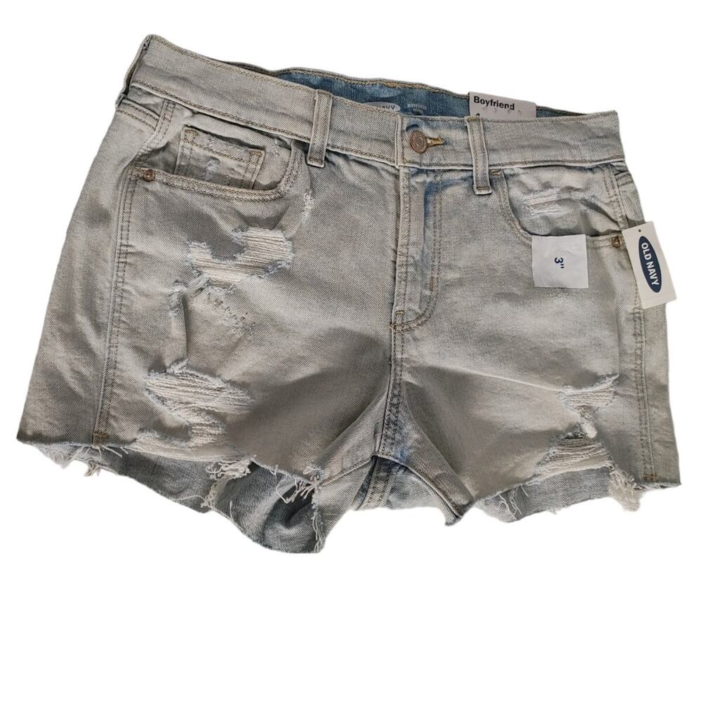 Old Navy Boyfriend Shorts Denim 3" Inseam Distressed Sz 4 Light Wash NWT